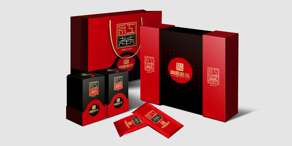 上海茶叶包装设计、尚品茗茶红茶包装设计，大红袍包装设计